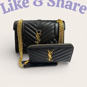 Yves Saint Laurent Bag And Wallet Bundle Black and Gold Quilted Bag And Wallet🌸